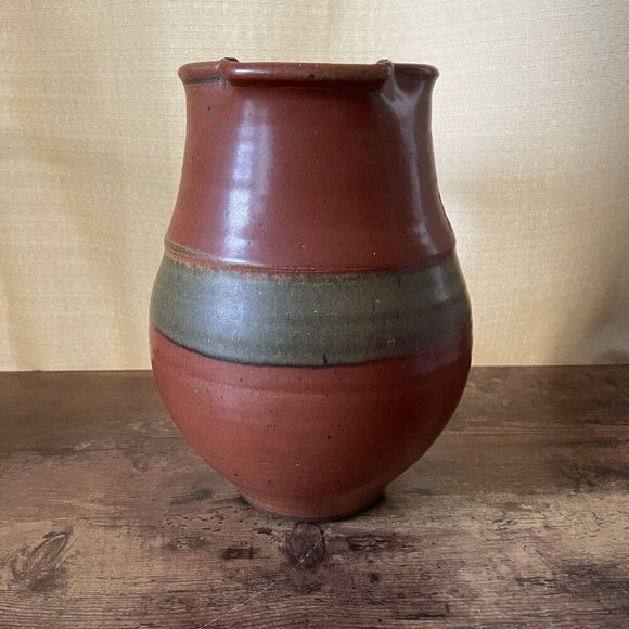 Robert Crystal Vermont Signed Studio Art Pottery Pitcher Brown Glazed Stoneware - Picture 4 of 16